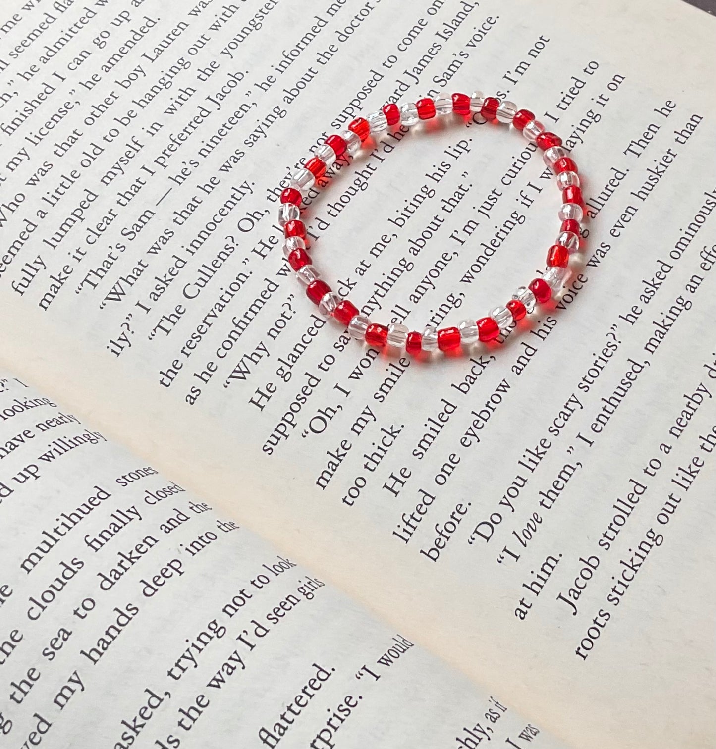 Translucent Red & Clear Seed Bead Bracelet