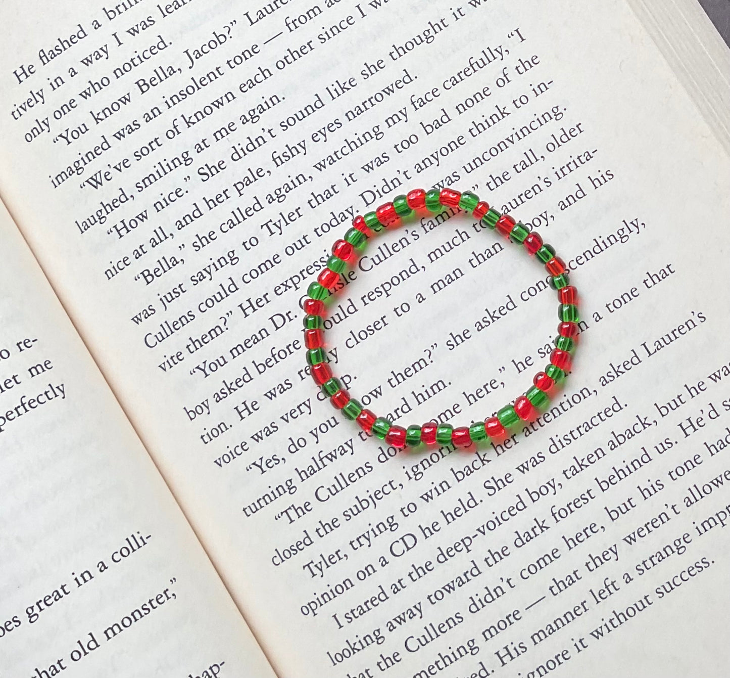 Translucent Red & Green Seed Bead Bracelet