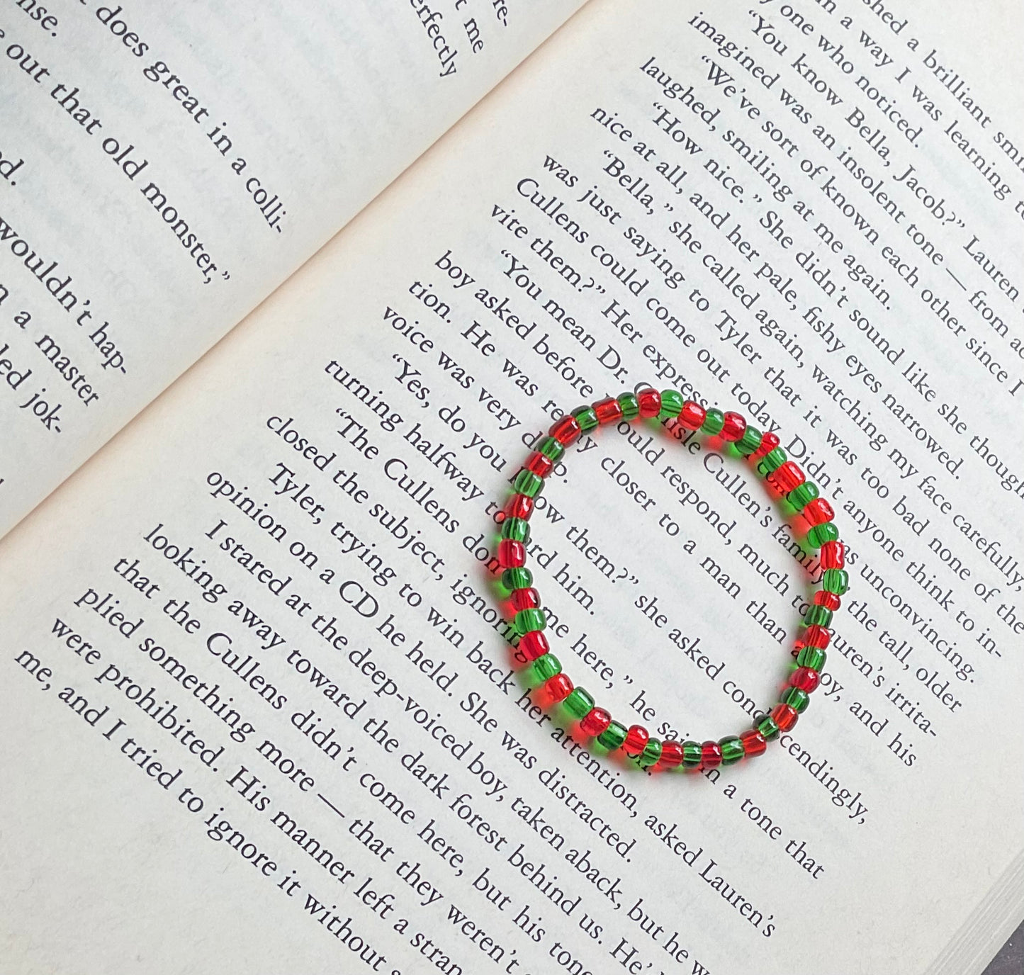 Translucent Red & Green Seed Bead Bracelet