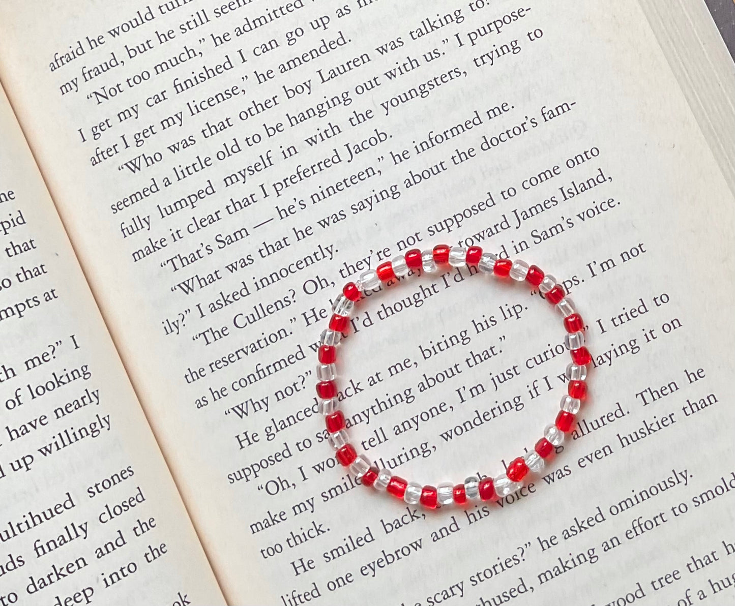 Translucent Red & Clear Seed Bead Bracelet