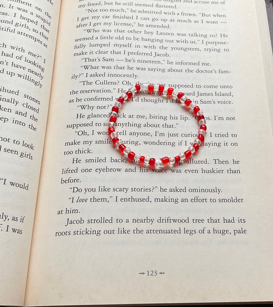 Translucent Red & Clear Seed Bead Bracelet